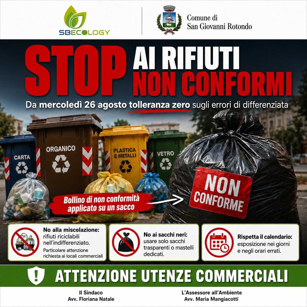 San Giovanni Rotondo: dal 26 agosto stop al ritiro dei rifiuti non conformi