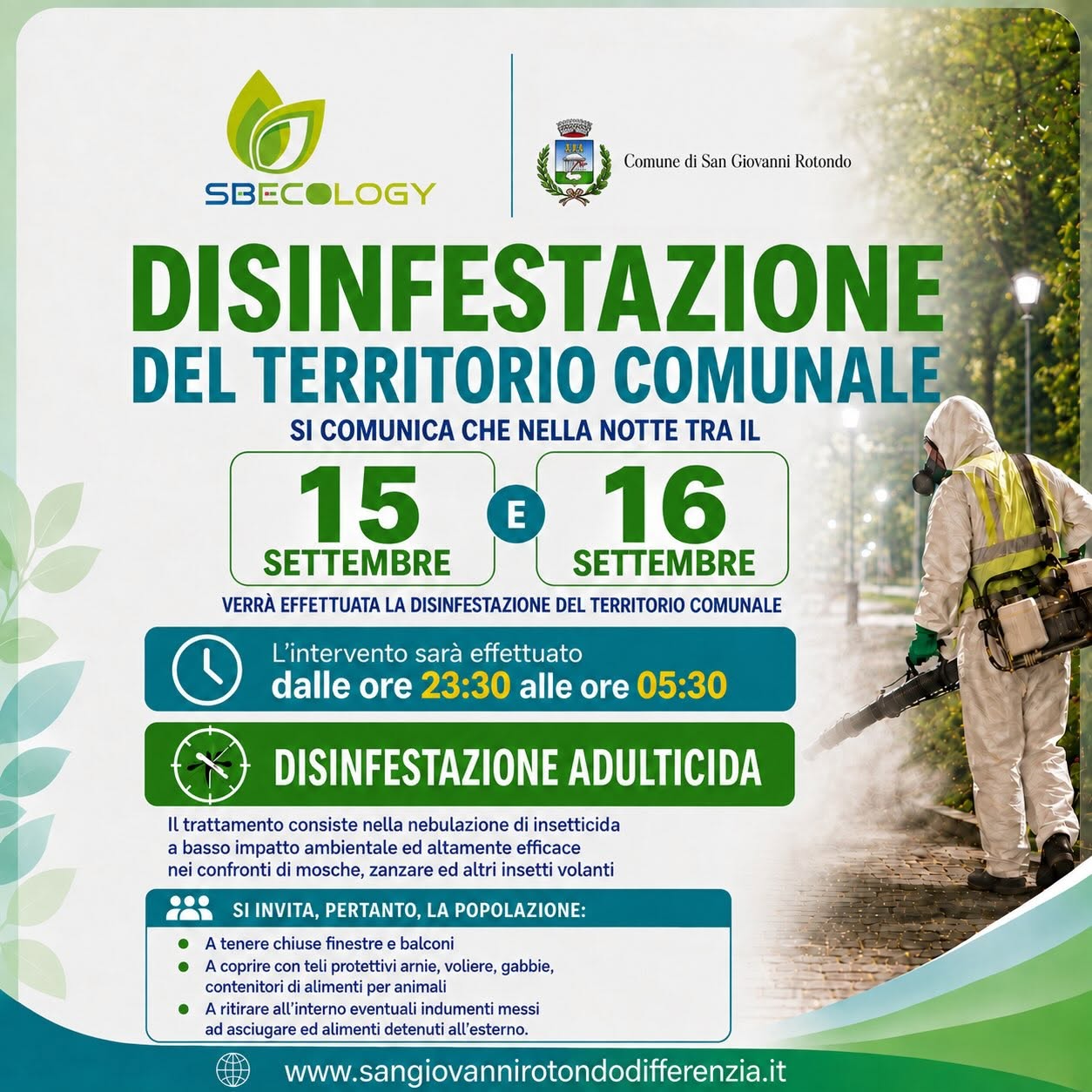 Avviso disinfestazione adulticida – 15 e 16 settembre 2026